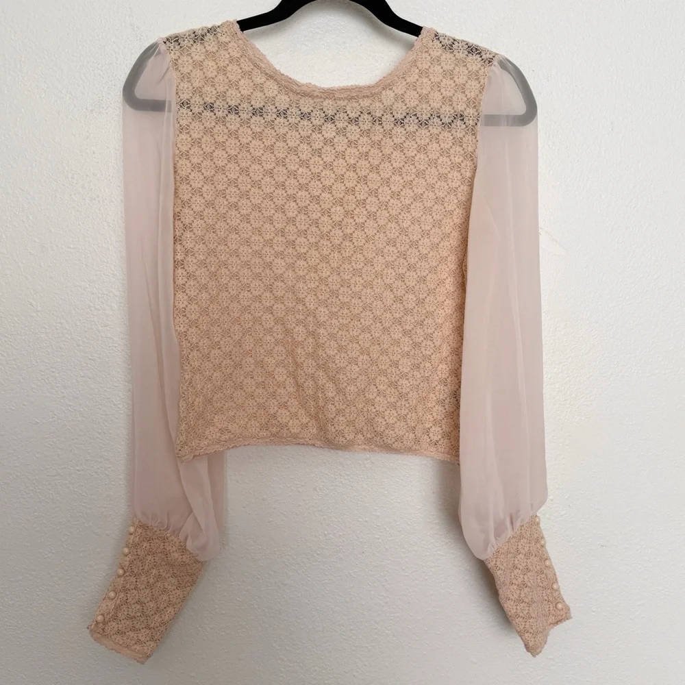 Free People Sheer Lace Blouse Fairycore Boho Romantic Crop Top